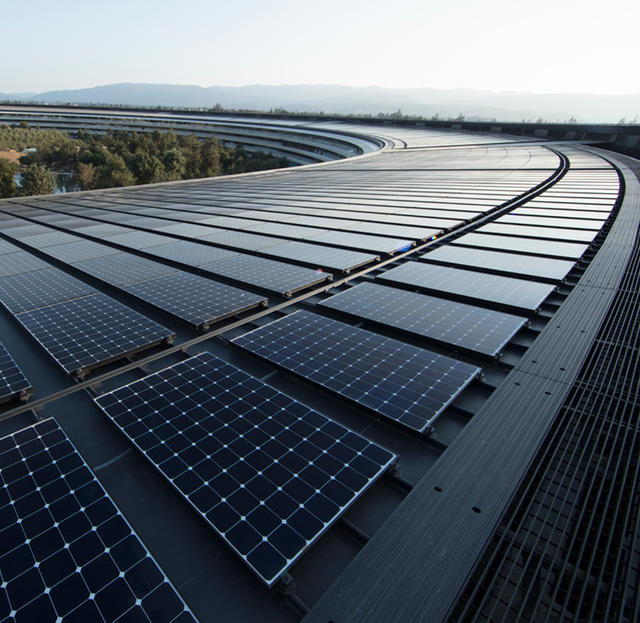 Solar arrays on the roof of Apple headquarters, Cupertino, California, United States