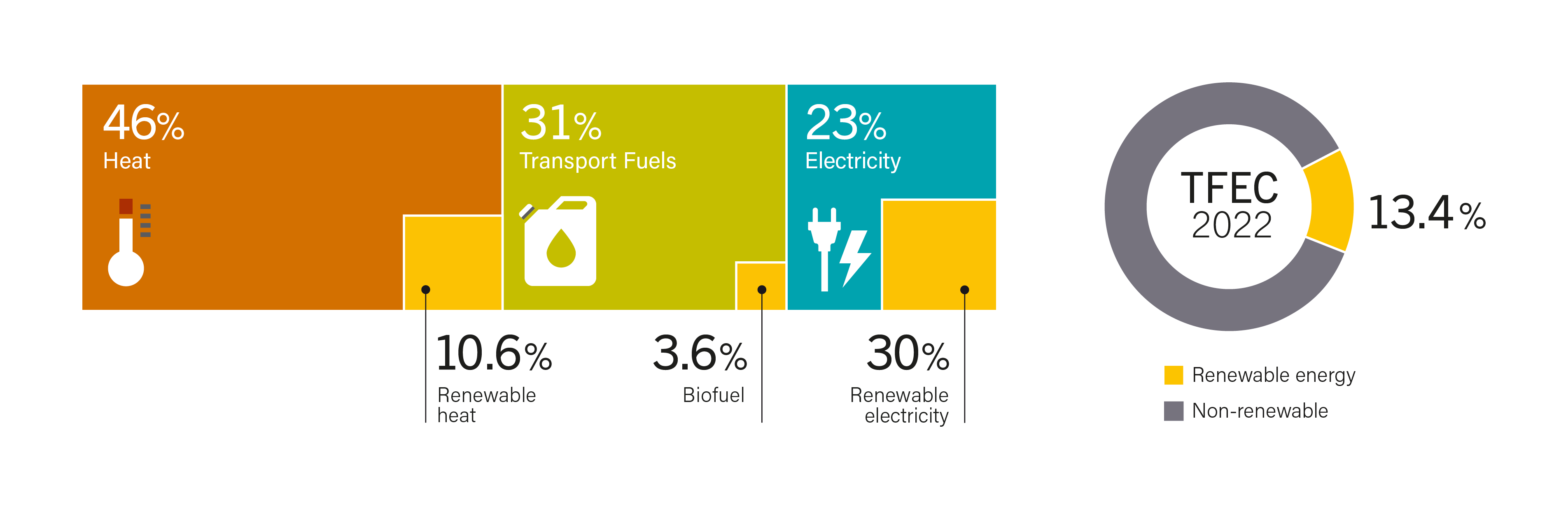 Total Final Energy Consumption (TFEC) and Share of Modern Renewable Energy, by Energy Carrier, 2022